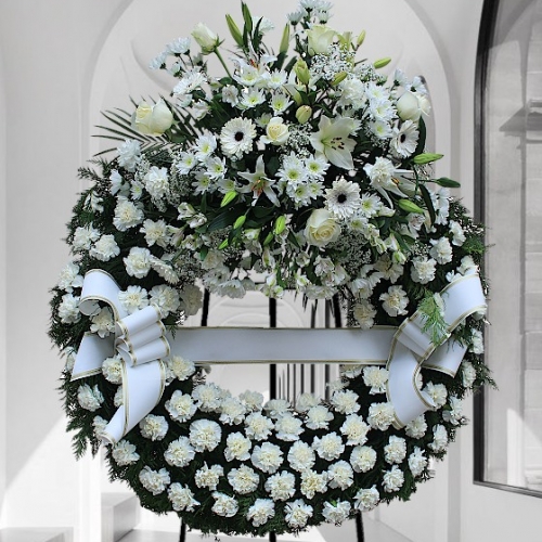 Corona funeraria blanca clavel para Vitoria