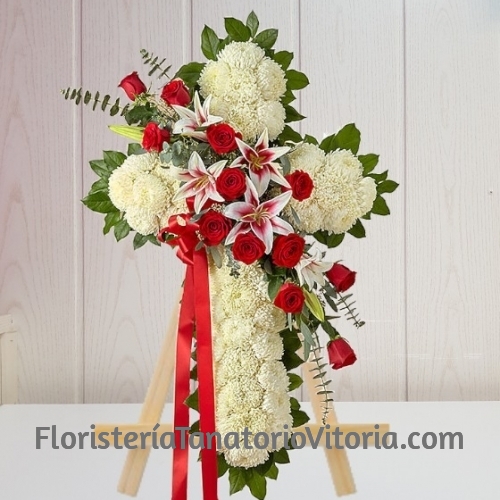 Cruz Funerario clavel y rosas especial para tanatorio