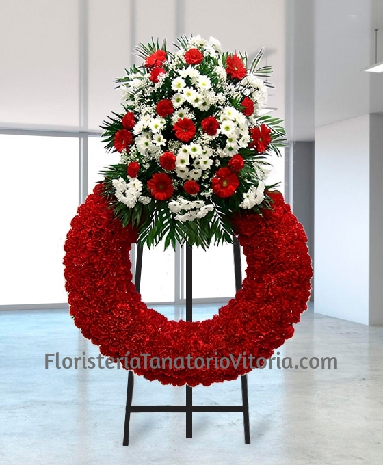 Corona floral fúnebre básica roja